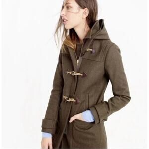 J.CREW Melton Wool Designer Italy Forest‎ Army Green Toggle Long Coat Jacket 0